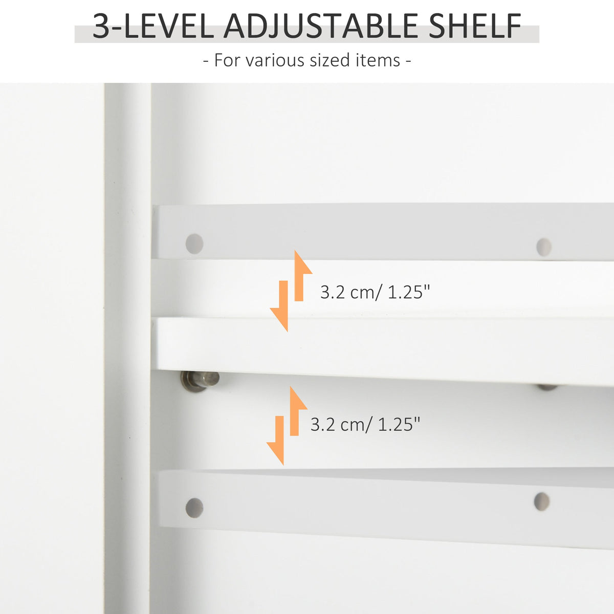 The interior of the cabinet showing the adjustable shelf and mounting holes
