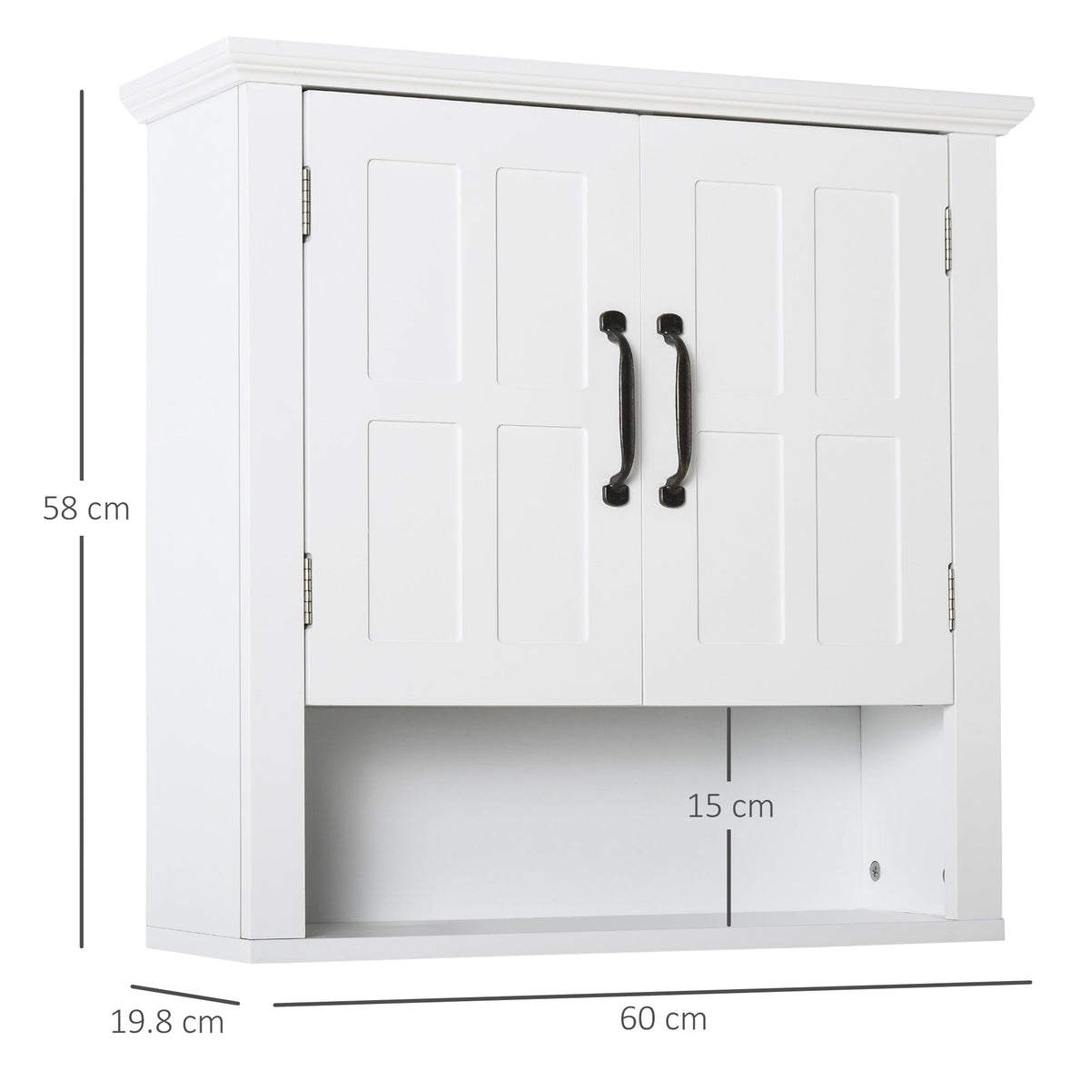 The wall cabinet showing height width and depth dimensions with black lines