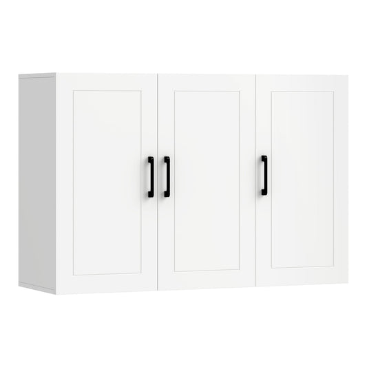 HOMCOM Bathroom Wall Cabinet with three doors and black handles