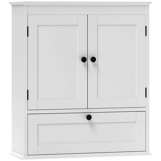 HOMCOM Bathroom Wall Cabinet in white with two doors and a bottom drawer against a plain background