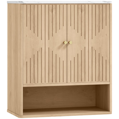 HOMCOM Bathroom Wall Cabinet with Adjustable Shelf in Oak