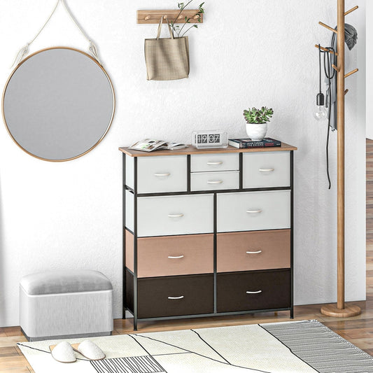 The chest of drawers in a bedroom setting with a mirror and coat rack