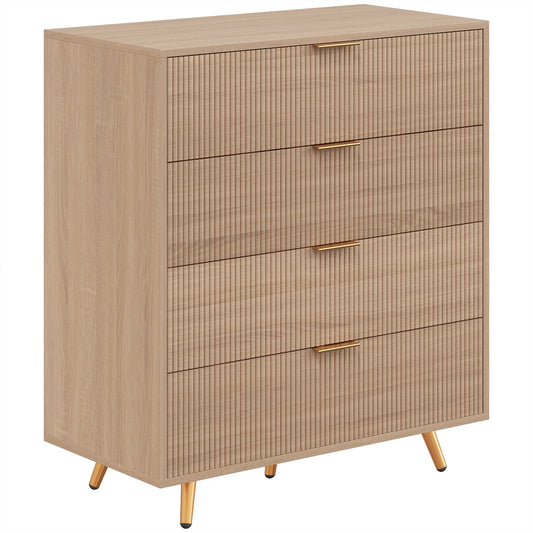 HOMCOM Bedroom Chest of Drawers with 4 Drawers in a Natural Wood Finish