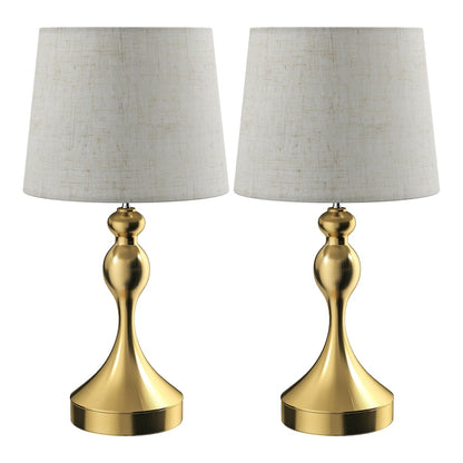HOMCOM Bedside Lamps Set of 2 with gold bases and linen shades on a white background