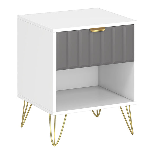 HOMCOM Bedside Table a white cabinet with a grey drawer and gold legs