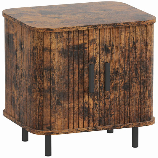 HOMCOM Bedside Table with roller shutter style sliding doors and metal legs in rustic brown
