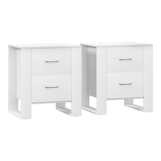 HOMCOM Bedside Table Set of 2 with 2 Drawers, white nightstands with silver handles and elevated base