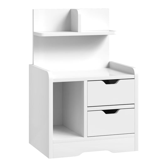 HOMCOM Bedside Table with 2 Drawers and Open Shelves in high gloss white against a plain background