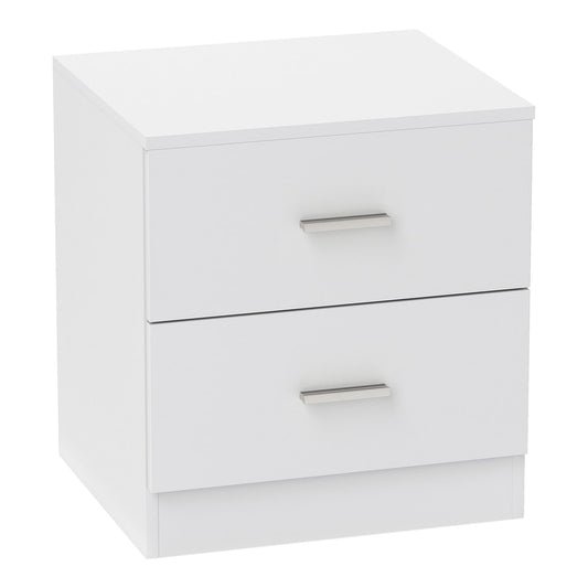 HOMCOM Bedside Table with 2 Drawers, a white cabinet with two drawers and silver handles