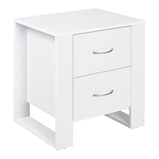 HOMCOM Bedside Table with 2 Drawers in white with curved metal handles and an elevated base