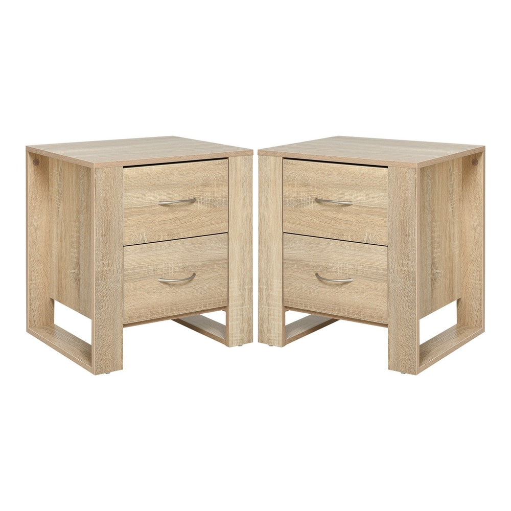HOMCOM Bedside Table with 2 Drawers, a set of two wooden nightstands with silver handles and elevated bases