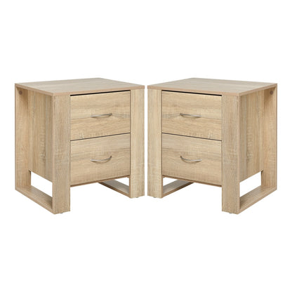HOMCOM Bedside Table with 2 Drawers, a set of two wooden nightstands with silver handles and elevated bases