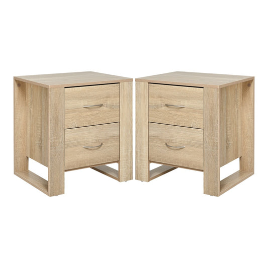 HOMCOM Bedside Table with 2 Drawers, a set of two wooden nightstands with silver handles and elevated bases