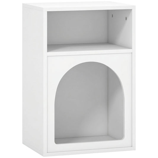 HOMCOM Bedside Table with 2 Open Compartments in white, showing the front with an arched lower shelf