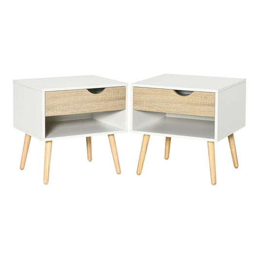 HOMCOM Bedside Table with Drawer and Shelf shown as a pair against a plain white background