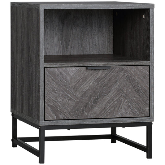 HOMCOM Bedside Table with Drawer and Shelf, a dark grey storage cabinet with a drawer and an open shelf