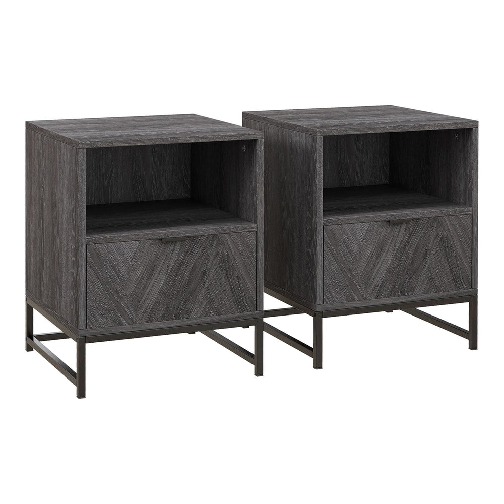 HOMCOM Bedside Table with Drawer and Shelf shown as a pair in dark grey wood effect