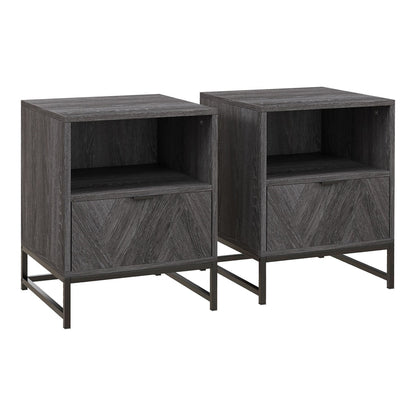 HOMCOM Bedside Table with Drawer and Shelf shown as a pair in dark grey wood effect