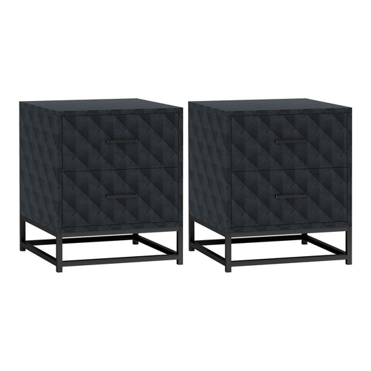 HOMCOM Bedside Tables Set of 2 featuring a black diamond pattern and slim metal frames