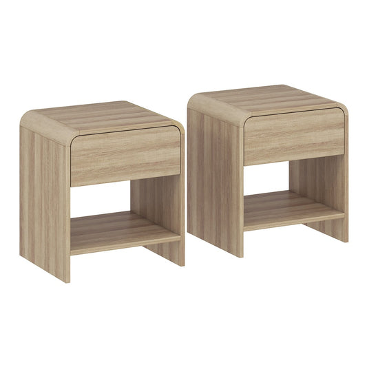 HOMCOM Bedside Tables Set of 2 with rounded corners and a shelf below the drawer