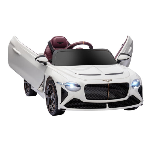 HOMCOM Bentley Bacalar Licensed 12V Kids Electric Car in white with both doors open