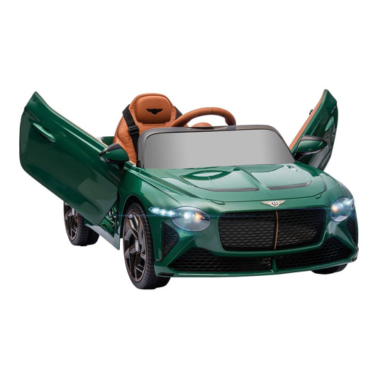 HOMCOM Bentley Bacalar Licensed 12V Kids Electric Car in green with doors open