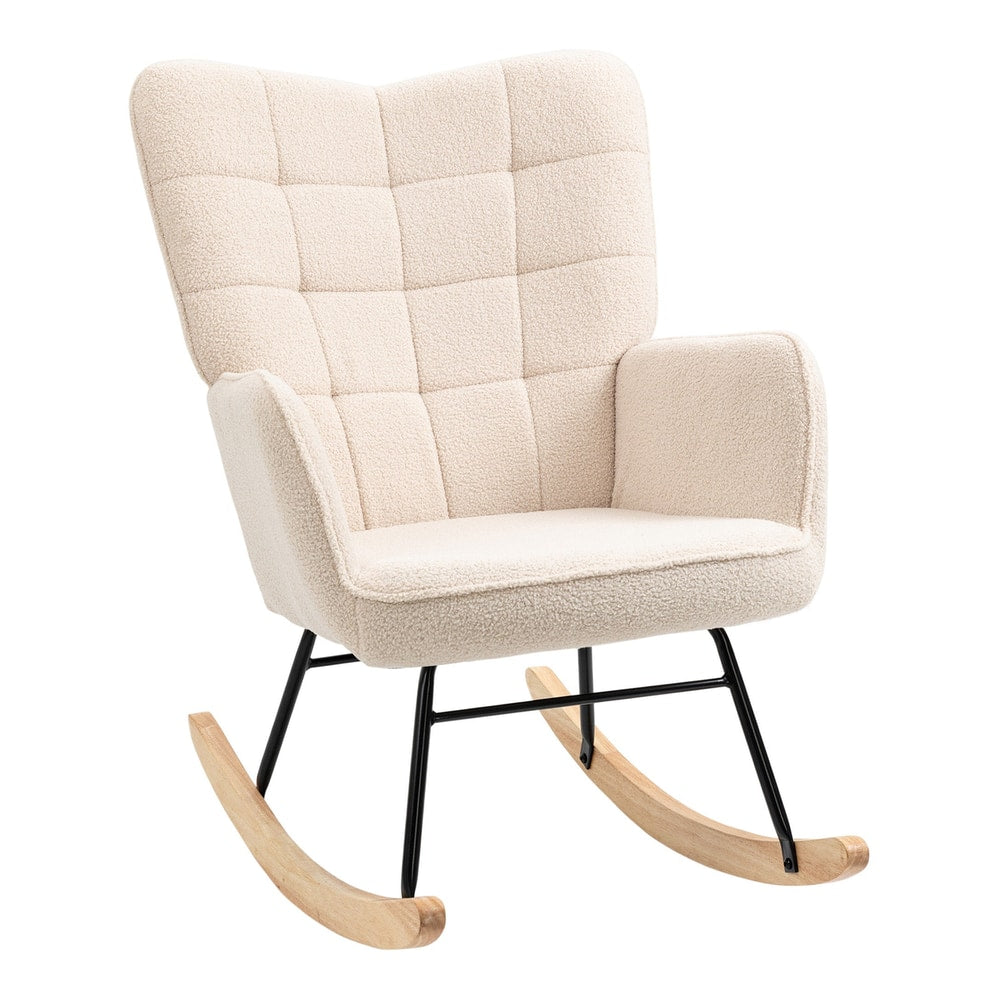 HOMCOM Berber Fleece Nursery Glider Rocker for Nursing in beige, a comfortable armchair with a high back and padded arms