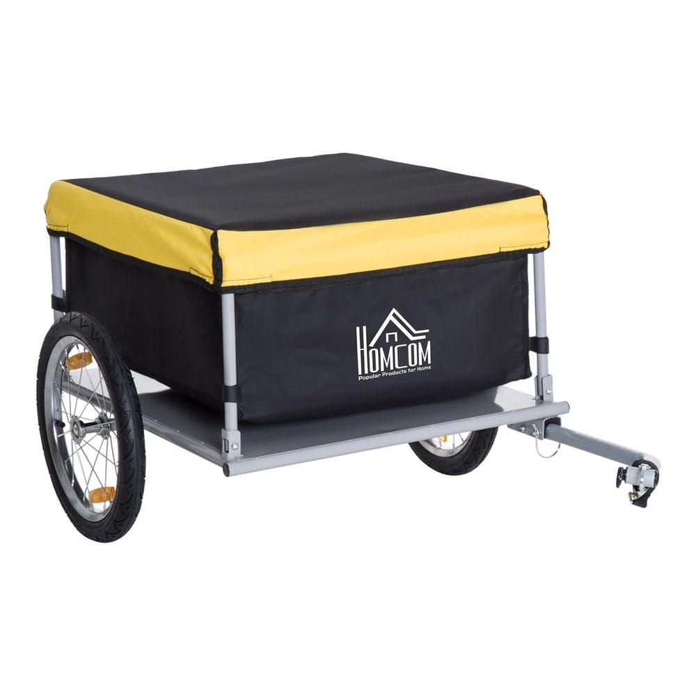 HOMCOM Two-Wheel Bicycle Large Cargo Wagon Trailer Oxford Fabric with yellow cover