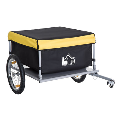 HOMCOM Two-Wheel Bicycle Large Cargo Wagon Trailer Oxford Fabric with yellow cover