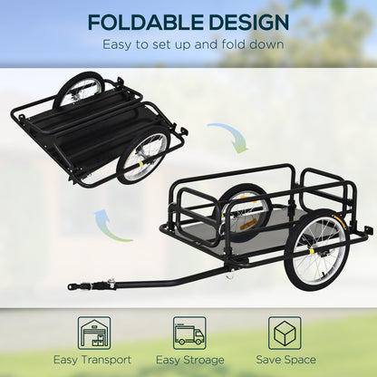 The foldable design of the bicycle cargo trailer, showing easy transport, storage and space saving