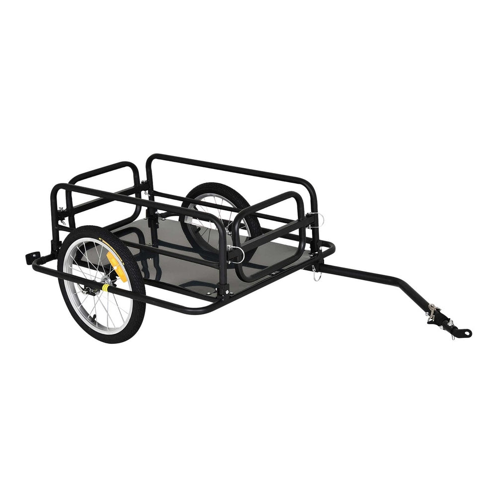 HOMCOM Bike Cargo Trailer in Steel Frame Extra Bicycle Storage Carrier in black, shown from the side