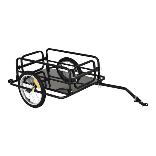 HOMCOM Bike Cargo Trailer in Steel Frame Extra Bicycle Storage Carrier in black, shown from the side