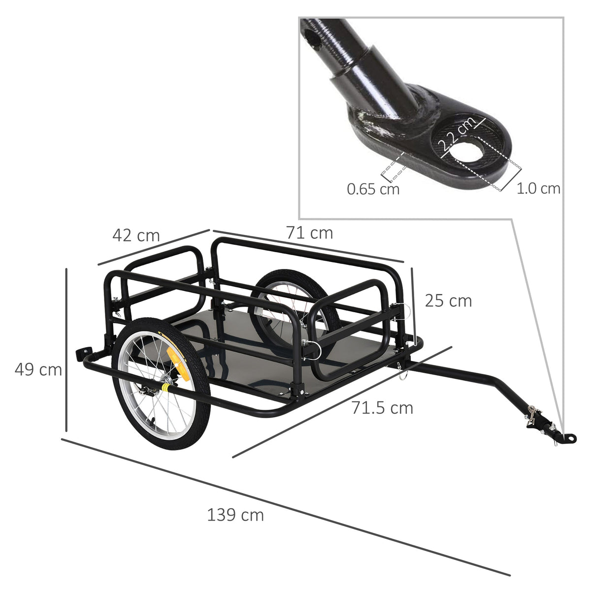 Dimensions of the steel frame bicycle cargo trailer