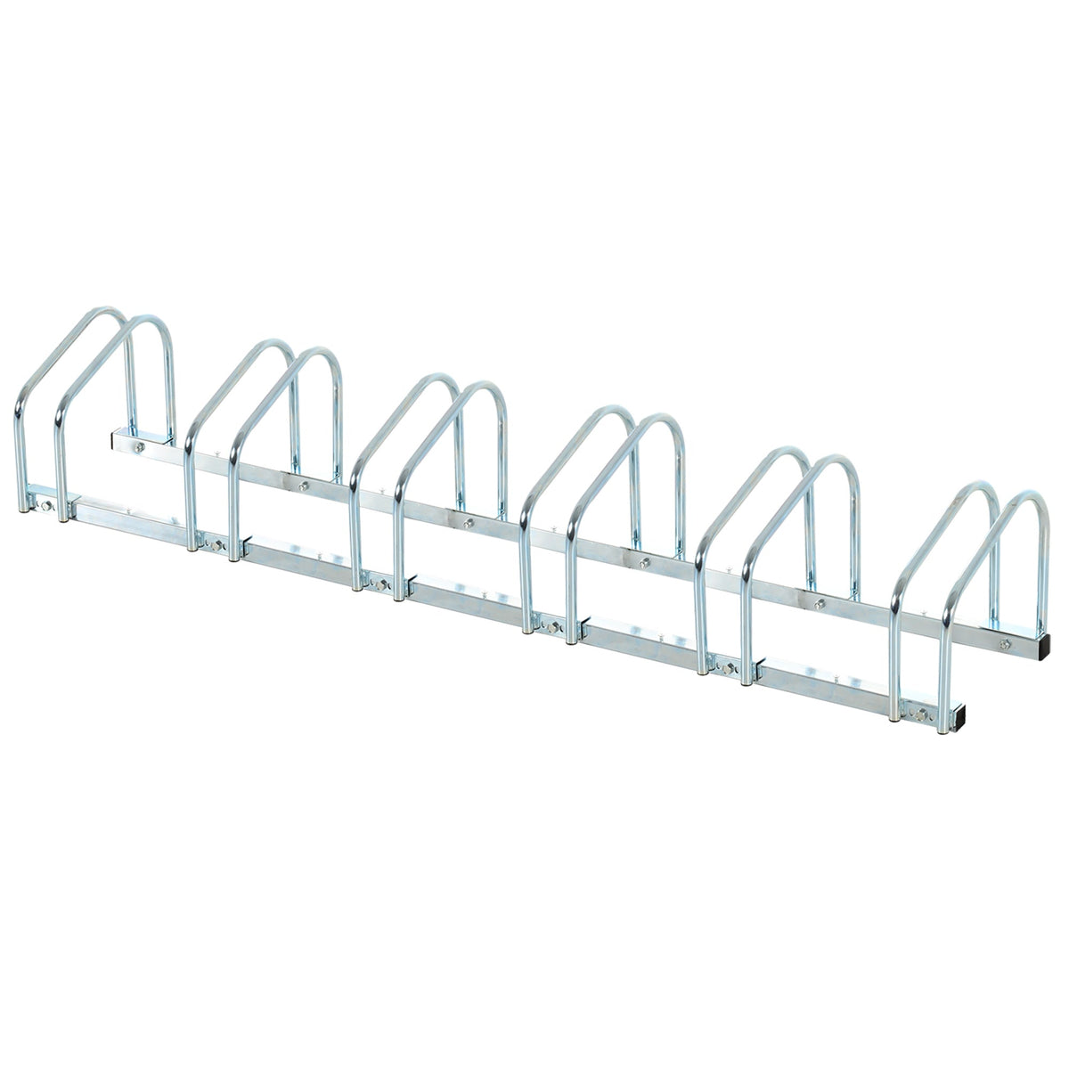 HOMCOM Bike Stand featuring a silver metal frame with six individual parking slots
