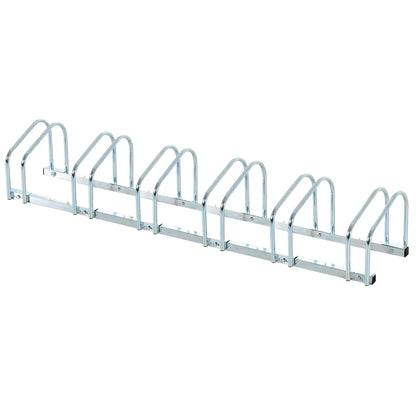 HOMCOM Bike Stand featuring a silver metal frame with six individual parking slots