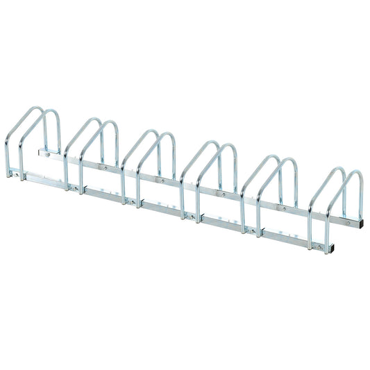 HOMCOM Bike Stand featuring a silver metal frame with six individual parking slots