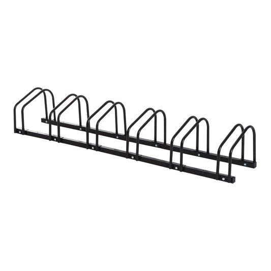 HOMCOM Bike Stand a black metal rack for parking six bicycles
