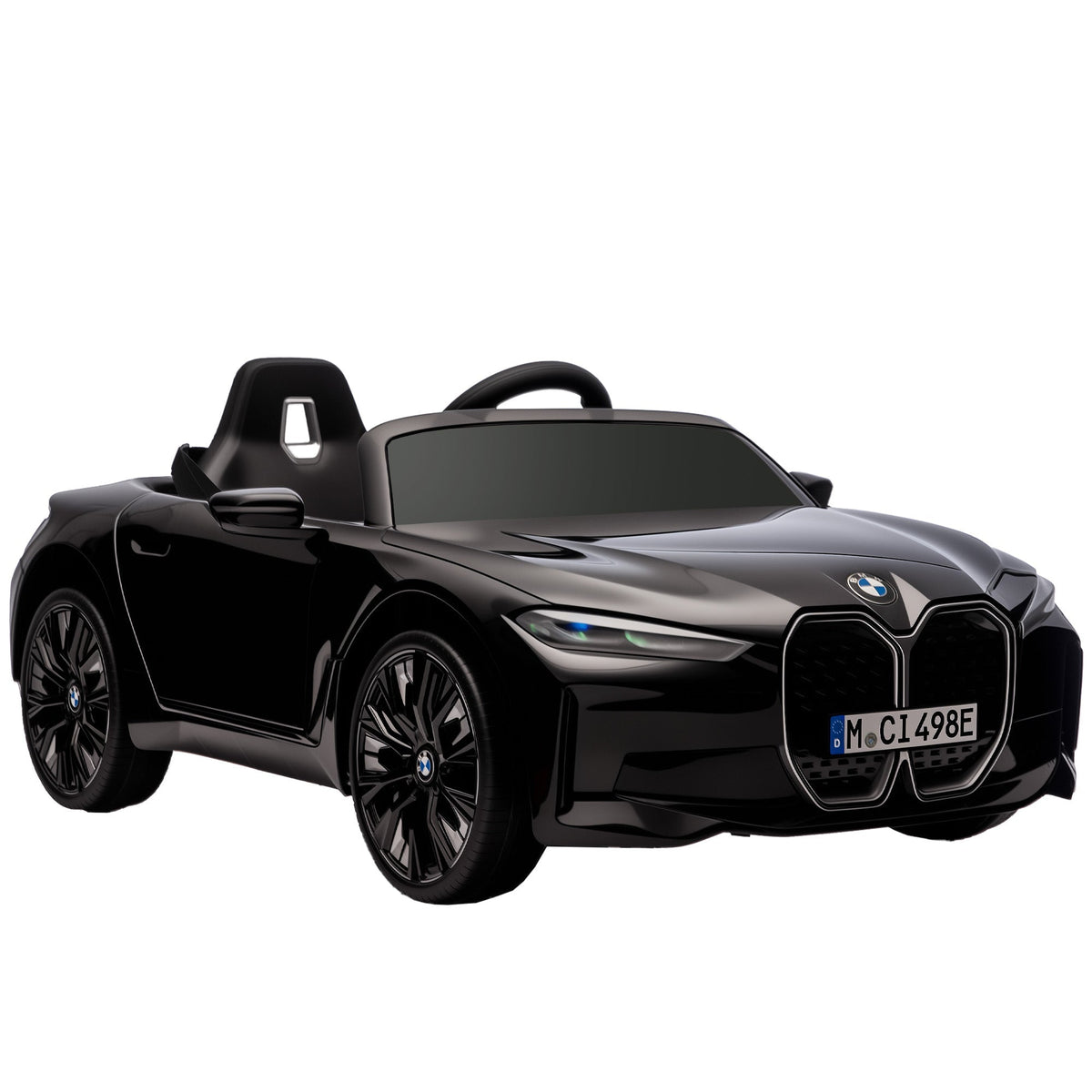 HOMCOM BMW i4 Licensed 12V Kids Electric Ride-On Car, a black sports car with a child driving