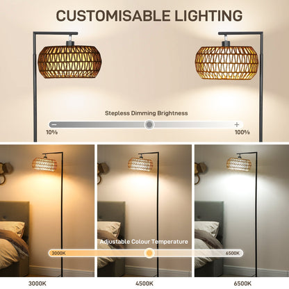 This floor lamp shows customisable lighting with stepless dimming and adjustable colour temperature