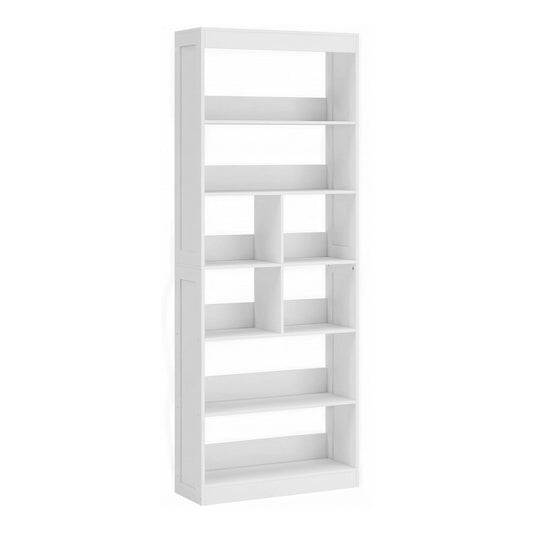 HOMCOM Bookcase, a tall white 6-tier bookshelf with open storage shelves and cubes