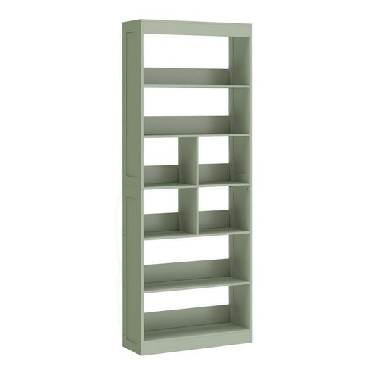HOMCOM Bookcase, a tall green 6-tier bookshelf with open storage shelves and cubes