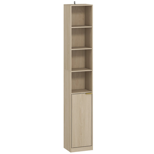 HOMCOM Bookcase a tall narrow storage cabinet with six shelves and a cupboard at the bottom