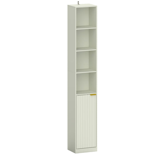 HOMCOM Bookcase in light green with four open shelves and a bottom cabinet with a fluted door