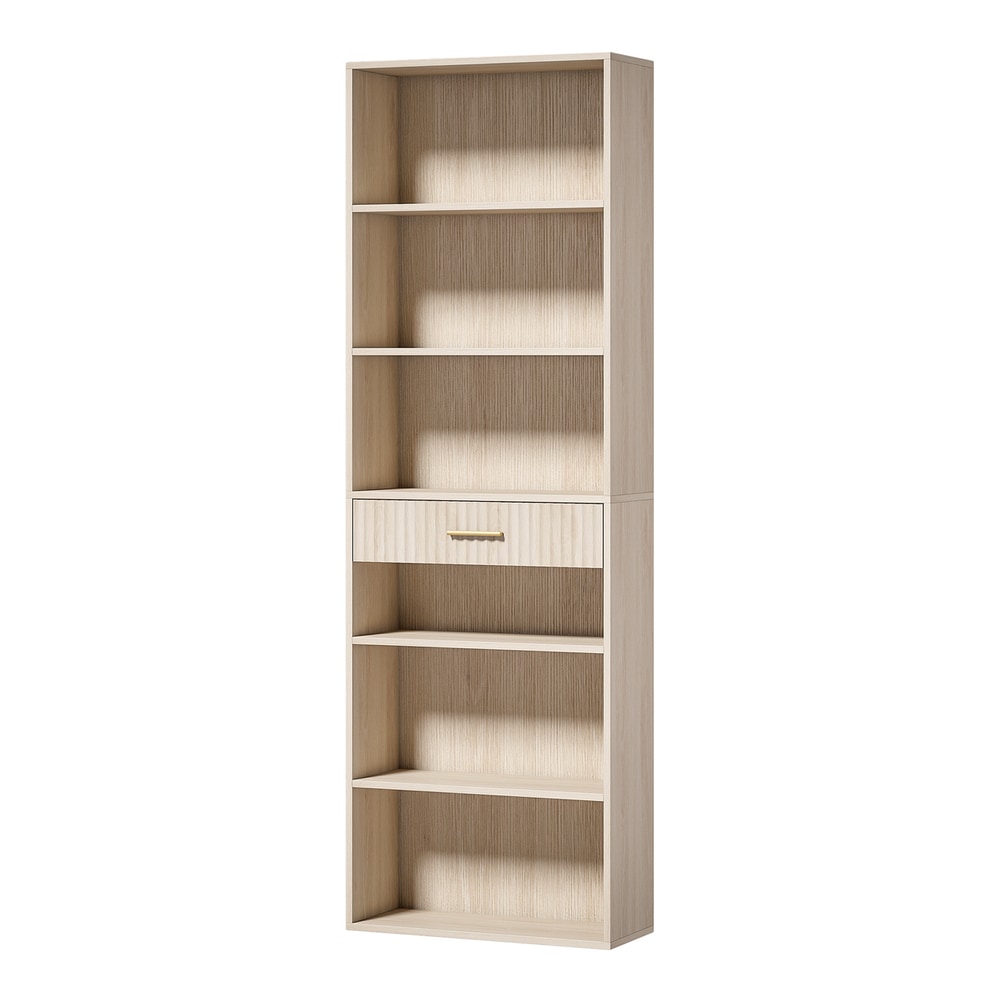 HOMCOM Bookcase Narrow Tall Space-Saving Bookshelf Drawer Open Shelves in Oak Wood Effect