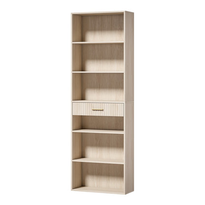 HOMCOM Bookcase Narrow Tall Space-Saving Bookshelf Drawer Open Shelves in Oak Wood Effect