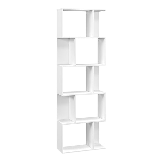 HOMCOM Bookcase in white with an S-shaped design and five open storage tiers