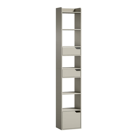 HOMCOM Bookcase Tall Narrow with five tiers and two drawers in grey
