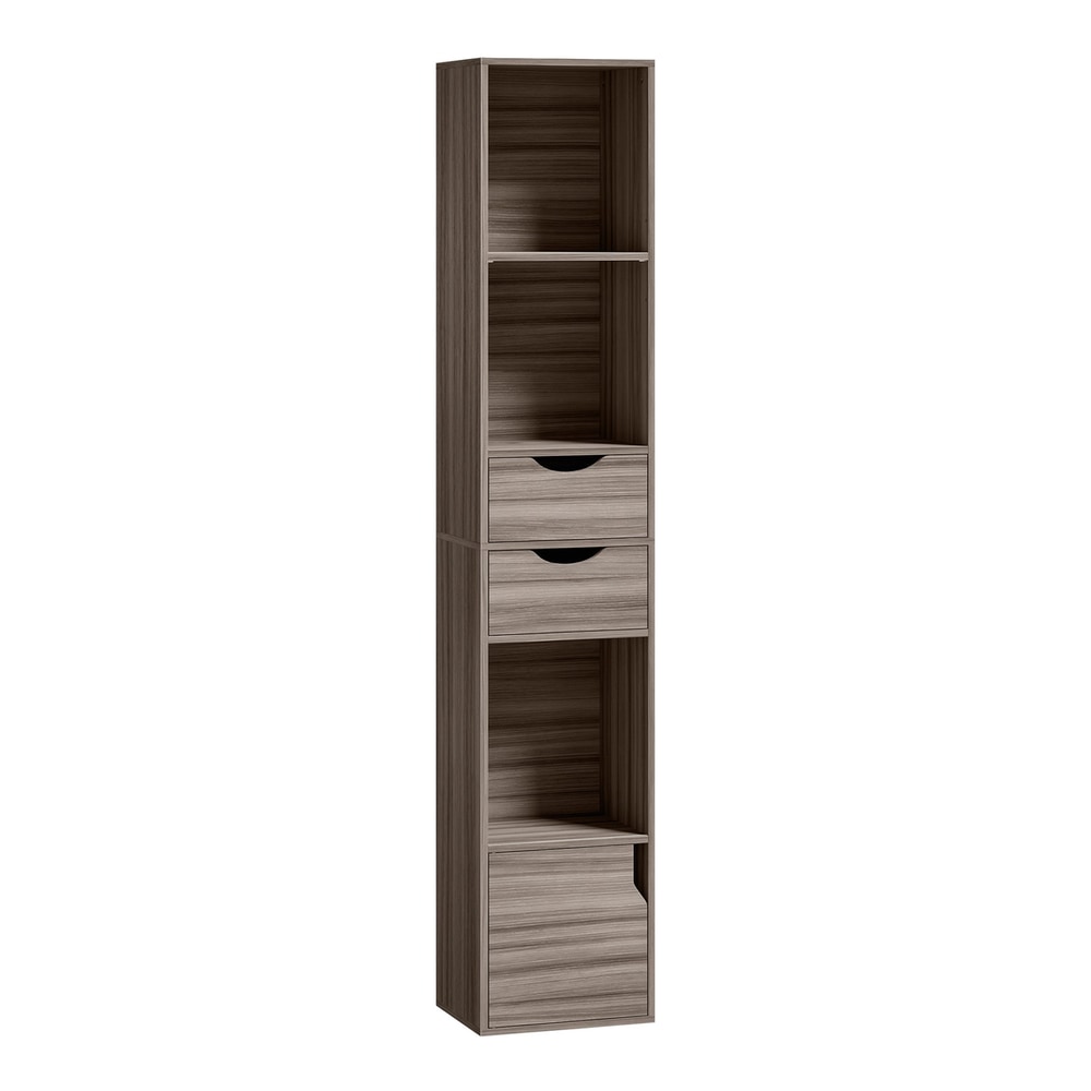 HOMCOM Bookcase tall grey unit with two drawers and a cabinet at the bottom