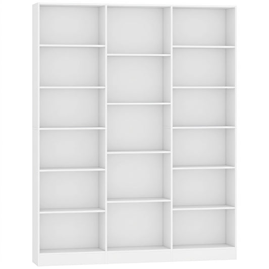 HOMCOM Bookcase with Open Storage, a tall white unit with six shelves and multiple compartments