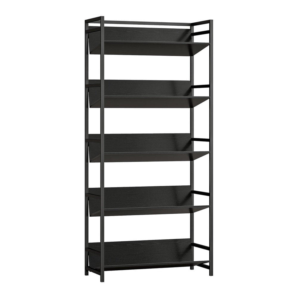HOMCOM Bookshelf a tall black five-tier metal frame room divider bookcase with shelves